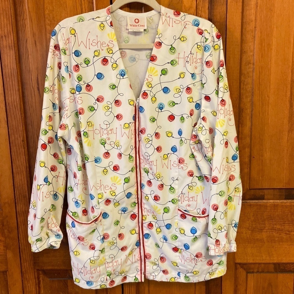 White Cross Holiday Scrub/Lab Jacket